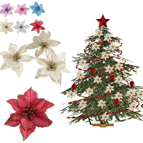 10pcs 13 Cm Glitter Artificial Flower Christmas Tree Decoration DIY Christmas Ornaments Home Wedding Christmas Party Decoration