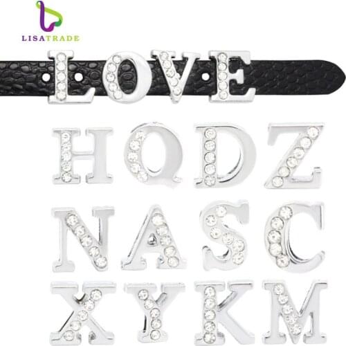 130PCS ! Alphabet Letters Accessory Wholesale 8MM Half Rhinestone A-Z Letter Charms For Jewelry Bracelets Making LSSL04*130