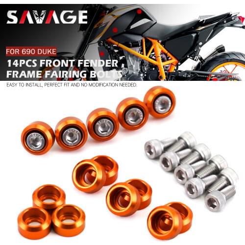 14pcs Front Fender Frame Fairing Bolts For 690 DUKE 12-18/ 690 DUKE R 14-2018 Motorcycle Radiator Fuel Tank Washer Screw M6