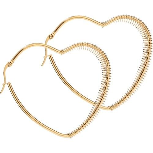 4pcs/lot Large Hoop Gold Tone Heart Stainless Steel Earrings Stud 50*55mm Charms For Women Girls tube Hoops Big Earring Hooks