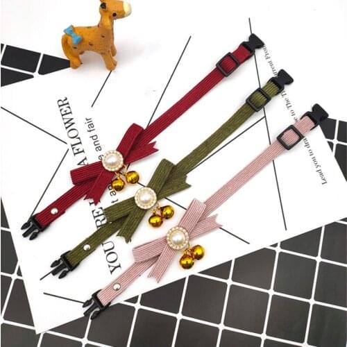 5 Colors Cat Dog Pearl Bow Bells Necklace Collar Holiday Pet Bowknot Adjustable Neck Strap Puppy Kitten Grooming Accessories