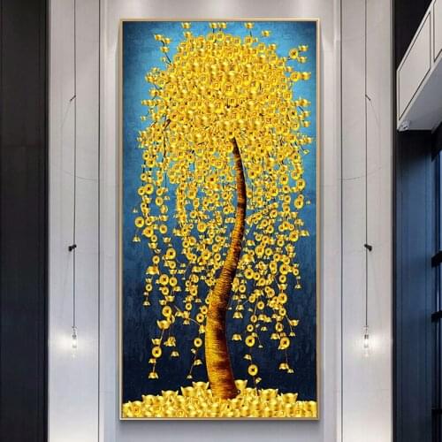 Abstract Golden Rich Tree Money Tree Oil Paintings on Canvas Poster Modern Landscape Wall Art Picture Print Home Decor No Frame