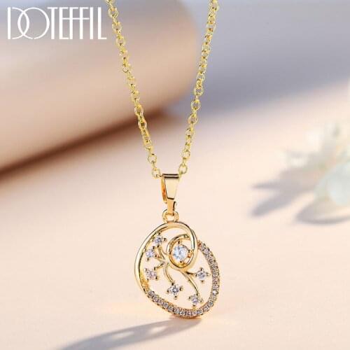 DOTEFFIL 925 Sterling Silver Gold Tree AAA Zircon Pendant Necklace For Women Party Gift Anniversary Wedding Fashion Jewelry