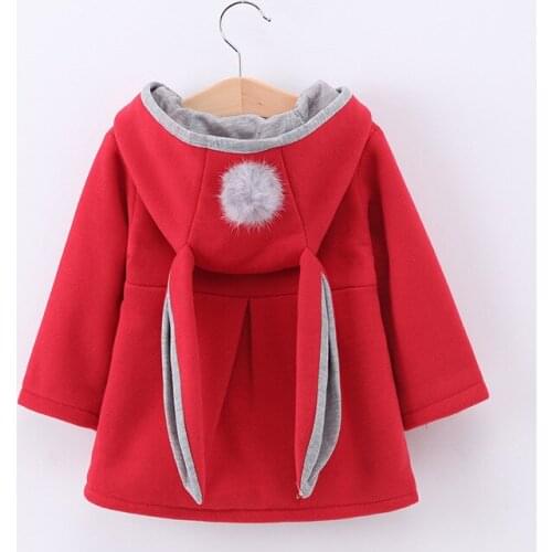 Girls Lovely Rabbit Ears Coat Spring Fall 0-5 Yrs Baby Infant Kids Cotton Hooded Outerwear Clothes Childrens Cartoon Jacket P21