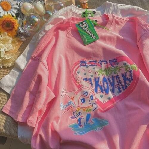 T-shirt Harajuku Summer Short Sleeve Top vintage punk album Kawaii Streetwear Women Tshirt Japan Printing Aesthetic clothes size