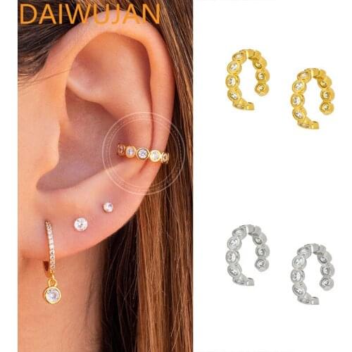 DAIWUJAN INS Exquisite Crystal C-shaped Ear Bone Clip on Earrings For Women Silver 925 Jewelry Without Piercing Ear Cuff Female