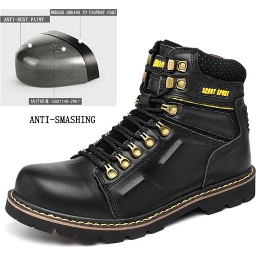 Classic fashion leather cowhide men and women Martin boots military welder boots work shoes anti-sma shing autumn and winter