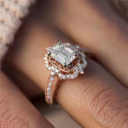 Hot Sale Luxury 3.5 ct Big Square Cut AAA Zircon Ring with Micro Paved CZ Wedding Rings for Brides Silver Color Jewelry