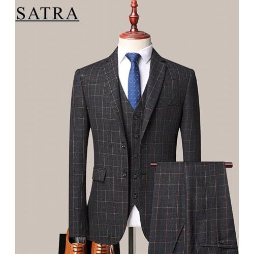 Satra 2021 New Arrival High Quality Three-piece Male Fit Business Formal Plaids Suits,Mens Fashion Slim Best Formal Suit