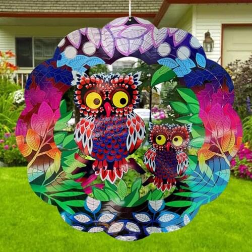Creative Metal Decorative Wind Chimes Cartoon Three-dimensional Owl Rotating Wind Chime Hanging Decorations