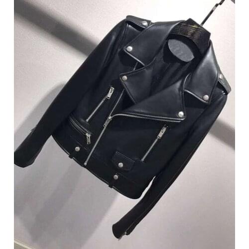 Imported Women Sheepskin Spring Autumn Coat Genuine Leather Jacket 2021 Turn-Down Collar Clothing New Fashion Solid Color- FN009