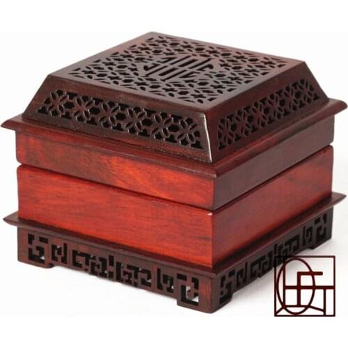 Laos red rosewood hollow incense box incense smoke incense smoke carved mahogany carving square incense box
