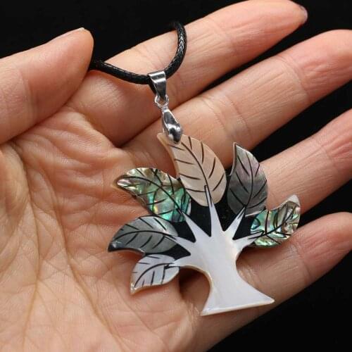 Natural Shell Necklace With Tree-Shaped Pendant Leather Cord 2MM Charms For Elegant Women Love Romantic Gift