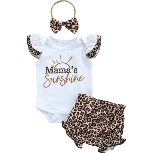 Toddler Baby Girls Clothes Three-piece Clothes Set Round Collar Fly Sleeves Romper Shorts And Headdress Childrens Clothing Set