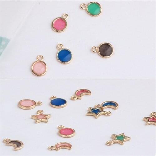 Wholesale 100pcs/Lot Glitter Enamel Alloy Charms Kawaii Round Moon Stars Cute Gold Tone Plated Oil Drop Earring Bracelet Charms