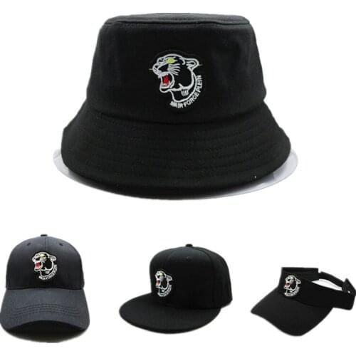 2021 Black Leopard Embroidery Cotton Bucket Hat Fisherman Hat Outdoor Travel Sun Cap Hats for Men and Women 70
