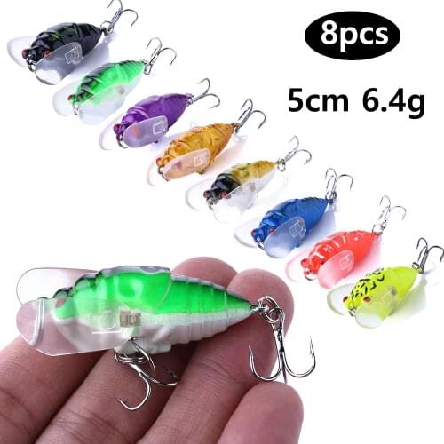 HENGJIA 8pcs/lot Insect Fishing Lure Cicada Lures 5CM 6.4G Crankbait Bass Bait Fishing accessories