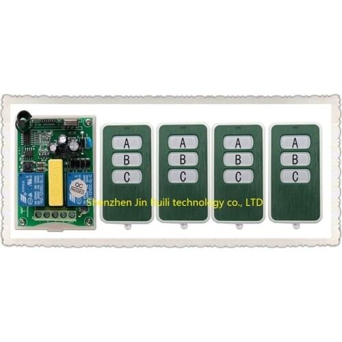 NEW AC220V 2CH 10A Radio Controller Motor Positive &negative RF Wireless Remote Control Switch 4 Transmitter +1 Receiver
