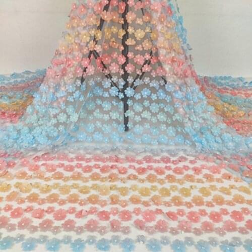 Rainbow Beautiful 3D Floral Embroidered Lace Fabric Fashion Ombre 3D Vivid Flower Party Gown Lace Fabric DIY Clothes Materials
