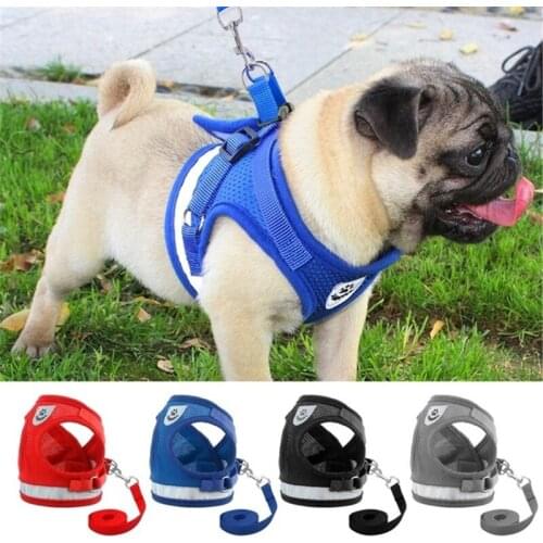 Adjustable Extra Small Dog Harness And Leash Set Reflective Step In Mesh Soft Dog Harnesses For Small Dogs Harness Vest