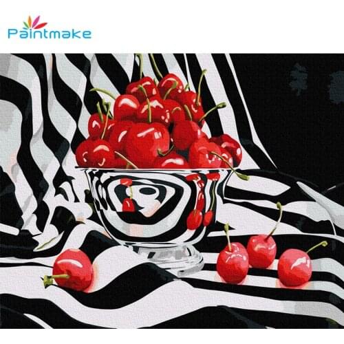 Paintmake Fruit DIY Paint By Numbers Oil Painting On Canvas Home Decoration Paintings Cherry Art Picture For Kids Adult