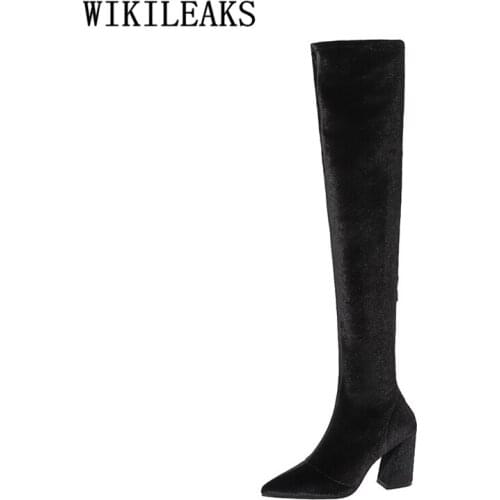 Thigh High Boots Ladies Block Heels 2020 Black Shoes Winter Boots Women Knee High Long Fashion Sexy Shoes Fetish High Heel Boots