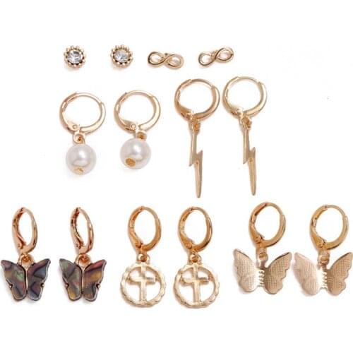 Earrings 2020 New Crosses Pearl Butterfly Jewellery Pendants Set Gift To Girlfriend Accessories Gold Geometry Dangle Earring