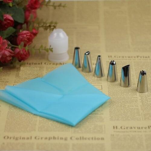 Silicone Kitchen Accessories Icing Piping Cream Pastry Bag + 6 Stainless Steel Nozzle Set DIY Cake Decorating Tips Set