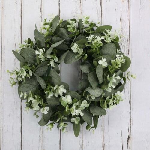 Eucalyptus Wreath Home Decoration Artificial Flowers Christmas Party Wall Decoration Green Fake Plants Plastic 1pc Hanging Leaf