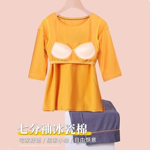 Spring and autumn pajamas womens suit with chest pad long-sleeved net red Xia Bingwa cotton can be worn out