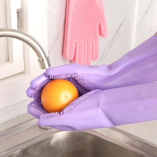 Magic Silicone Dishwashing Gloves Scrubber Dish Washing Sponge Rubber Scrub Gloves Kitchen Cleaning Tools 1 Pair Soft