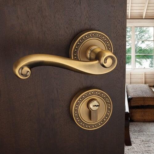 Zinc Alloy Sliding Door Lock European Style High Grade Yellow Bronze Furniture Handle Locks For Bedroom Living Room