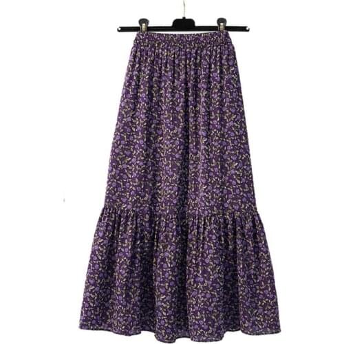Women Summer High Waist Elastic Floral Printing Skirt Plus Size Long Skirts Fashion A-Line Chiffon Saias Female Jude Femme K1377