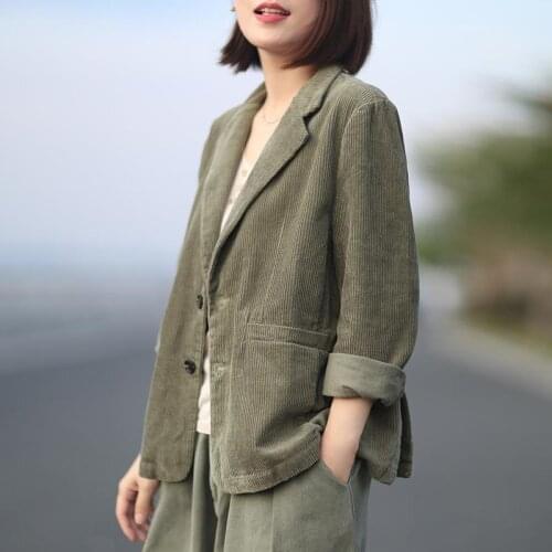 Spring Autumn New Arts Style Women Long Sleeve Loose Casual Blazers Coat Cotton Corduroy Vintage Solid Blazer Femme Brazer S900