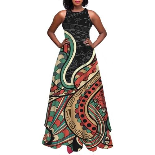 Hycool Free Shipping Tribal Print Sleeveless African Clothes For Women A-Line Vintage Elegant Evening Dresses Long Luxury 2021