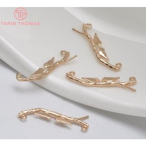 10PCS 25.5x7.5MM 24K Champagne Gold Color Brass 2 Holes Tree Branchs and Birds Charms Pendants High Quality Jewelry Accessories