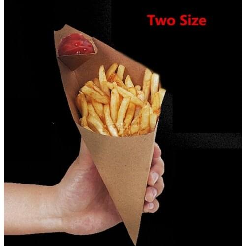 100pcs/lot-S,L Disposable Cone Kraft Paper French Fries Cup Fried Chicken Wings Popcorn Dessert Storage Boxes
