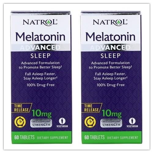 2 bottles Natrol Advanced Sleep Melatonin 10 mg Vitamin B-6 Calcium 60 Tablets