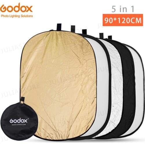 Godox 5 in 1 90*120cm Background Board Round Rectangle Reflector Collapsible Lighting Diffuser Disc Black Silver Gold White