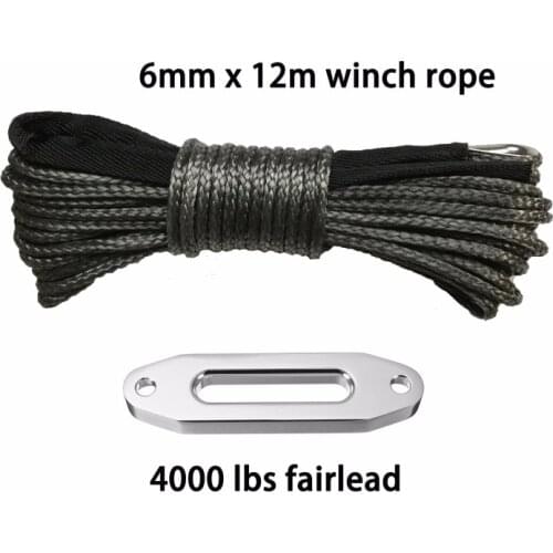 6mm x 12m plasma cable with 4000lbs fairlead synthetic winch line uhmwpe rope with sheath car accessories