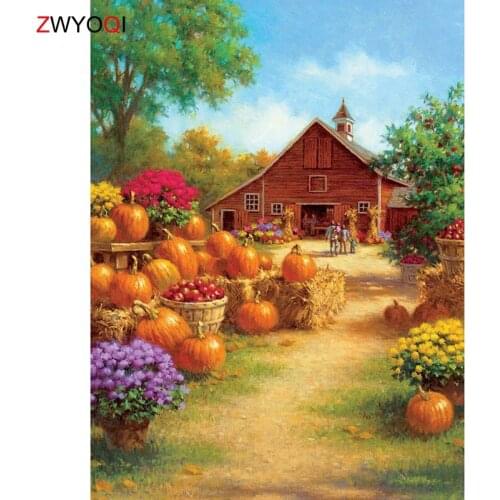 Full Round Diamond painting Full Square Diamond mosaic Farm Pumpkin flower tree Family 5D DIY Diamond embroidery Cross stitch