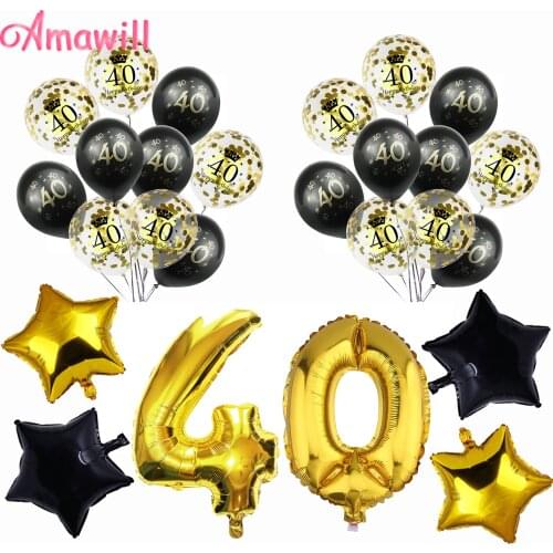 Amawil Birthday Party Decorations Adult Digital 40 Foil Balloons Latex Confetti Balloon For 40th Anniversary Party Supplies 7D