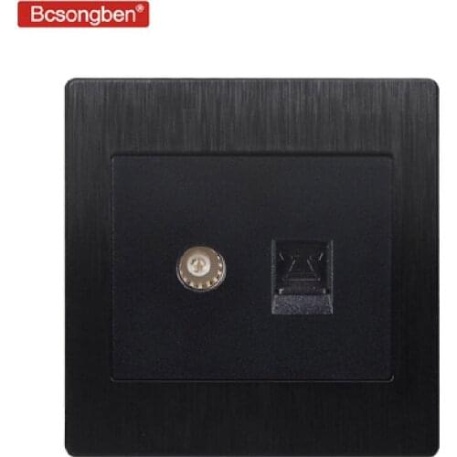 Bcsongben 2 Gang pop Weak electricity class wall Black wire drawing process pc panel TV Telephone socket outlet S1-DSDH-H