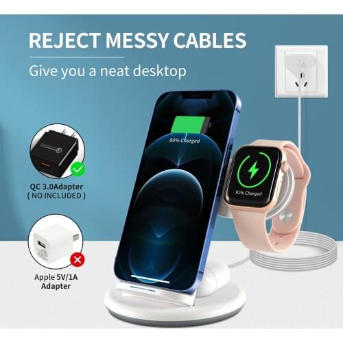 15W QI Wireless Charger Dock Station For Iphone 12/Iphone 11 Foldable 3 In 1 Charger Stand For Apple Watch 6/5/4 Airpods Pro