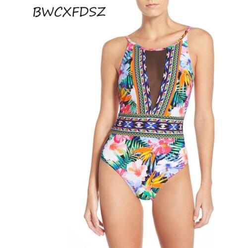 BWCXFDSZ One Piece Swimsuit Bathing Suit Transparent Swimwear Women 2018 New Triquini Print Monokini Black White Beach Swim Wear