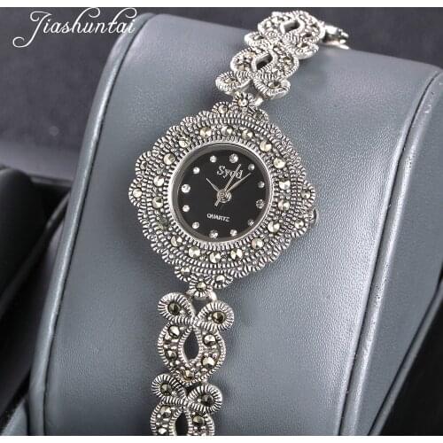 JIASHUNTAI Vintage 100% Silver 925 Watch For Women Retro 925 Sterling Silver Clock Female Fashion Bracelets Watch Jewelry