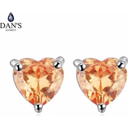 DANS Real Big Brand AAA Zirconia Vintage Micro Inlays Fashion Stud Earrings for Women Heart 109661Champagne