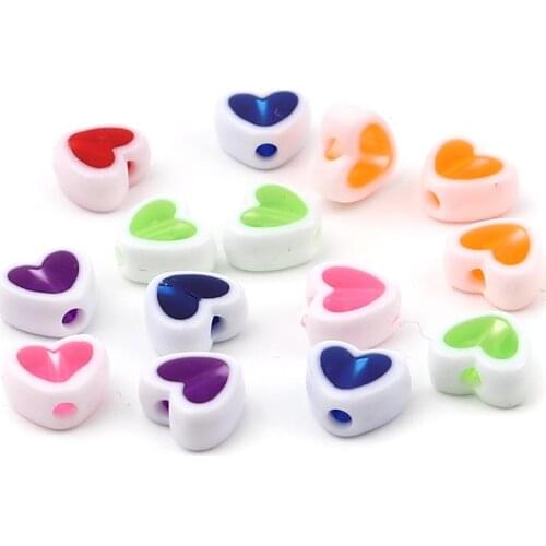 DoreenBeads Fashion Acrylic Beads Heart At Random Color DIY Making Bracelets Necklace Sweet Jewelry Gift About 8mm x 7mm,200 PCs