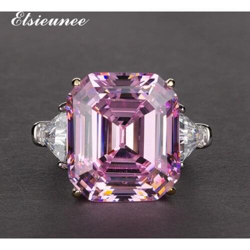 ELSIEUNEE 100% 925 Sterling Silver 27ct Big Simulated Moissanite Gemstone Wedding Engagement Ring Fine Jewelry Gift Wholesale