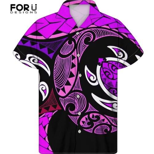 FORUDESIGNS 2021 Shirts For Men Retro Short Sleeve Polynesian Sea Turtle Pattern Comfortable Large Size Lapel Shirt Chemise
